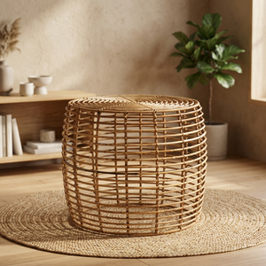 Table basse moderne en rotin, faite à la main, pour salon, table d'appoint ronde en osier, finition naturelle, accent décoratif pour la maison - Product Image 3