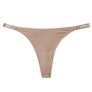 Solid Ribbed Knit Seamless Women Thong Panties LOVE Letter Printed <b>Elastic</b> Waistband Low Rise Ladies G <b>String</b> Underwear OEM ODM - Product Image 1