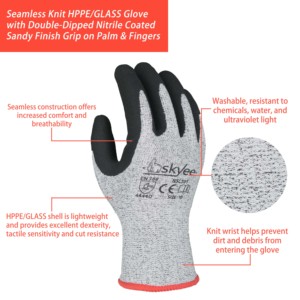SKYEE gros nitrile sableux entièrement enduit résistant aux coupures <span class=keywords><strong>snti</strong></span> antidérapant anti-crevaison travail de sécurité gants de construction avec poignée - Product Image 2