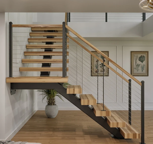 Db <span class=keywords><strong>Mono</strong></span> <span class=keywords><strong>Stringer</strong></span> Metalen Trap: Houten Treden En Glazen/Kabelleuningen - Product Image 5