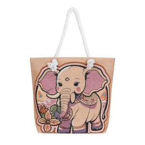 Sac fourre-tout en toile brodé pour femme, motif éléphant mignon, double face, bandoulière unique, fermeture éclair, avec chaîne - Product Image 6