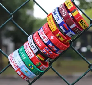 thread woven country flag logo ribbon wristbands bracelets custom logo label cheap bands bracelets football game souvenir gifts