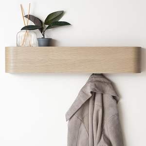 Étagère <span class=keywords><strong>murale</strong></span> en bois au design moderne avec crochets dissimulés, placage en bois massif, rangement mural - Product Image 1