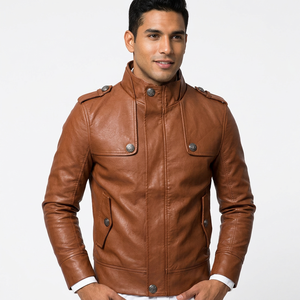 Veste de moto en cuir véritable pour homme, style Cafe Racer, en cuir de vachette de qualité supérieure, couleur cognac, fermeture éclair sur le devant, coupe ajustée - Product Image 1