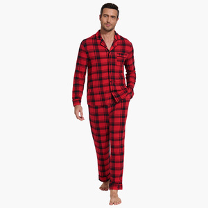 Pijamas de Hombre Estampados y Tejidos, Conjunto de 2 Piezas de Manga Larga, Ropa de Dormir Informal de Invierno con Bolsillos, Tela de Algodón Suave, Ropa de Estar por Casa para Hombre - Product Image 6