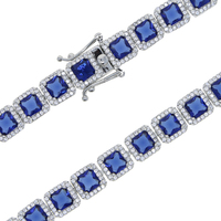 Hochwertiges Saphirblau CZ Cluster Perlen Armband für Frauen Vergoldetes Ice Out Bling für Geschenk oder Verlobung