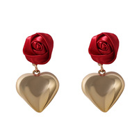 ZA Boucles d'oreilles pendantes pour femme, design haut de gamme, en fer, en forme de cœur de rose tridimensionnel, pour la Saint-Valentin transfrontalière