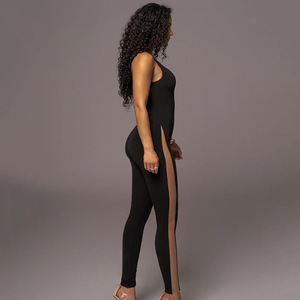 Mono de cintura alta sin espalda para mujer, ropa de club negra delgada y muy elástica FDC0368 - Product Image 3