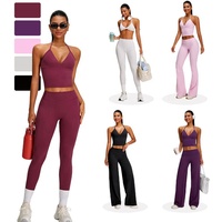 Dameskleding Op Maat Yoga Set Sexy Rugloze Diepe V-hals Top Gym Fitness Set Zachte Flare Pants Sportkleding Leisure Kleding