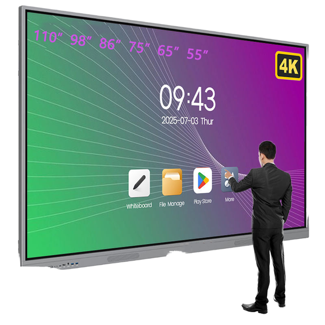 Interactive Flat Panel 55 65 75 86 98 110 Inch 4K UHD Android Smart Whiteboard Touch Screen All-in-One for Classroom Meeting
