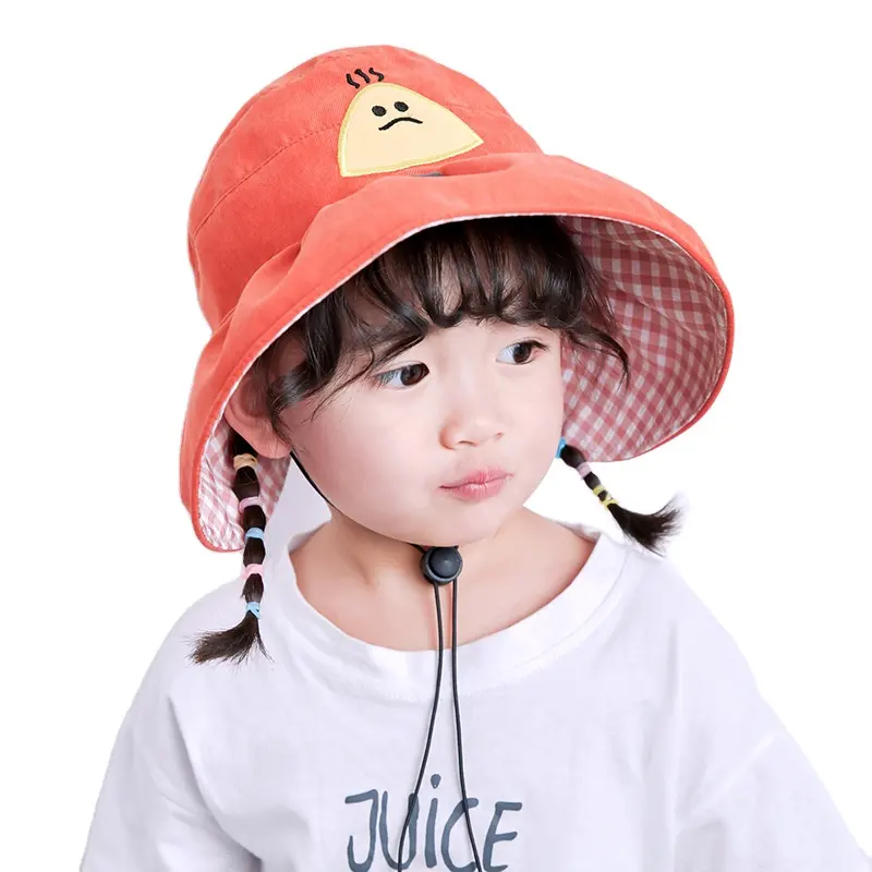 fashion chic mother kids baby little girls shell shape cotton bucket wide brim UV protection Sun Visor hats Beach Tourism hat