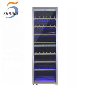 Sunnai, luz lateral azul personalizada, grande, 180 botellas, compresor, garaje, exhibición de vino, nevera