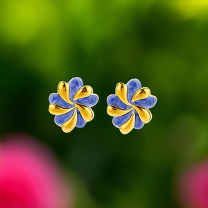 Fashion <b>Stud</b> <b>Earrings</b> 316L Stainless Steel PVD Gold Plating <b>Blue</b> Enamel Flower Design - Product Image 3