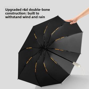Parapluie pliable extra large noir à bord fluorescent, ouverture automatique inversée, design professionnel, protection UV, résistant aux intempéries, 10 cadeaux d'affaires - Product Image 4