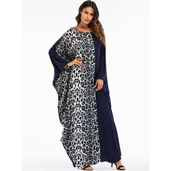 Fashion Leopard print with muslim Ramadan Robe Butterfly Sleeve Abaya women big size