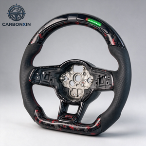 Volant sport en cuir perforé sur mesure, carbone forgé, LED, 4 branches, 40 mm, pour Volkswagen Golf 7R - Product Image 2