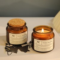 Bougie parfumée artisanale en cire de soja ambre verte, pot en verre avec couvercle en liège, écologique, 85g 3oz, pour Diwali et Pâques