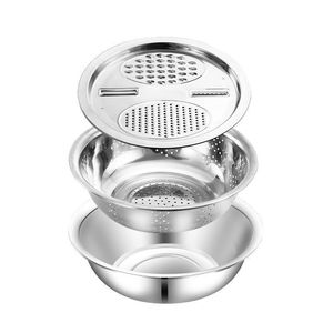 Ensemble de 4 ustensiles de cuisine en acier inoxydable : trancheuse à légumes, râpe multifonction et bac de drainage pour la préparation culinaire - Product Image 6