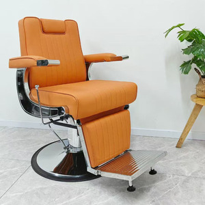 Chaise de barbier en cuir PU orange, chaise de coiffure hydraulique, chaise de salon avec repose-pieds, mobilier de salon de coiffure - Product Image 2