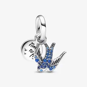 2023 hot selling Blue Swallow Pendant for snake chain high quality Beaded Bracelet Necklace jewelry making charms