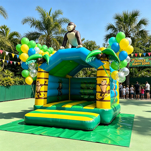 Brincolín Inflable Comercial con Temática de Animales de la Selva y Mono, con Soplador, para Alquiler en Fiestas y Eventos - Product Image 1