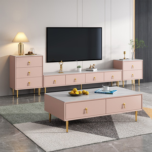 Léger Luxe Bois Massif Cuir Simple Style Moderne Mur Ardoise <span class=keywords><strong>TV</strong></span> Support Nouveau Style Table Basse Étage Cabinet Salon - Product Image 6
