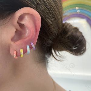 <span class=keywords><strong>Orecchini</strong></span> a Cerchio Colorati Gemnel in Argento 925, Arcobaleno Smaltato con Diamante Singolo, Piccoli <span class=keywords><strong>Orecchini</strong></span> a Cerchio - Product Image 3