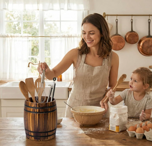 Support d'ustensiles de <span class=keywords><strong>cuisine</strong></span> en bois brûlé, design baril à vin, style vintage rustique, personnalisé et économique - Product Image 6