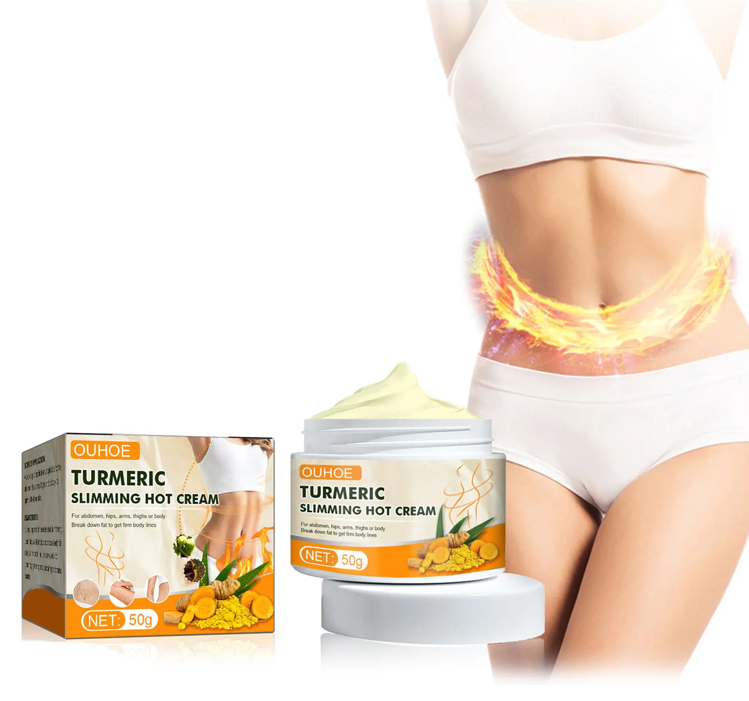 Hot Sell Private label 7 Day Turmeric Ginger Waist Stomach Thigh Slimming Body Shaping Fat Burning Weight Loss Massage Cream