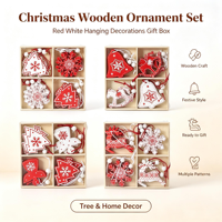 Ensemble d'ornements de Noël en bois, flocons de neige rouges et blancs, étoiles, cerfs, cloches, traînes de lune, décorations suspendues pour sapin de Noël, cadeau de décoration DIY pour Noël