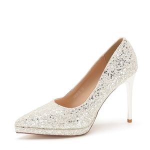 Zapatos de Novia con Tacón de Aguja y Punta Puntiaguda, Super Altos de 8 cm, con Brillantina, Diseño de Moda, con Pedrería - Product Image 5