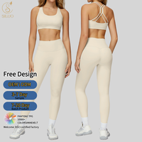 Legging Fitness Bernapas Custom, Bra Olahraga Tanpa Punggung Bahan Spandex, Set Fitness Gym Cepat Kering 2 Potong, Set Yoga untuk Wanita