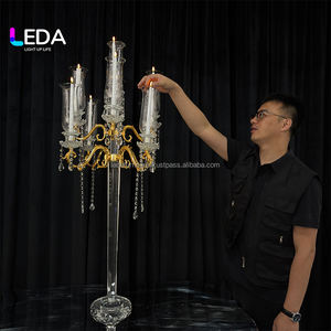 LEDA Nouveaux chandeliers de mariage en cristal armé de métal plaqué or pour la décoration de banquets de mariage - Product Image 3