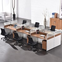 Poste de travail informatique moderne modulaire en panneaux de bois pour 6 personnes, idéal pour les espaces ouverts, les écoles et la maison