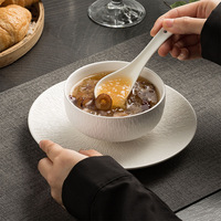 Service de vaisselle en céramique texturée noir et blanc, ensemble bol, soucoupe et cuillère pour riz, desserts, restauration à domicile, fêtes et repas quotidiens