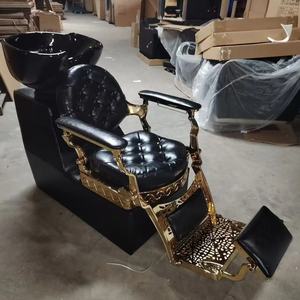 Chaise de shampooing pour salon de beauté, style vintage doré, produit de soin des cheveux, dossier inclinable confortable, chaise de shampooing - Product Image 1