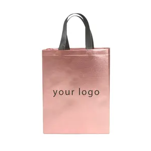 rose pink metallic luxury laminated pp non woven fabric carry shopping gift package bag