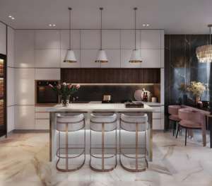 2025 Meuble personnalisé de luxe fabricant d'îlot Armoire moderne en placage laqué Armoire de cuisine - Product Image 1