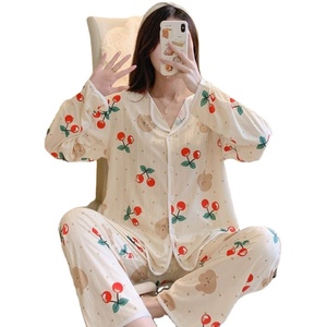 Dames Lente Nachtkleding Tweedelige Thuiskleding Katoenen Herfst Dunne Broek Met Lange Mouwen Pyjama Dames Nachtjapon Ijs Zijde Loungekleding - Product Image 1