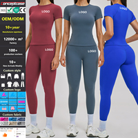 Setelan Atasan Lengan Pendek dan Legging Wanita untuk Yoga dan Fitness, Pakaian Olahraga Pinggang Tinggi, Activewear Katun Organik Khusus