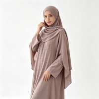 Ensemble Abaya Mauve pour Femme avec Franges de Perles, Tenue Modeste, Vêtements Musulmans Islamiques, Longueur au Sol