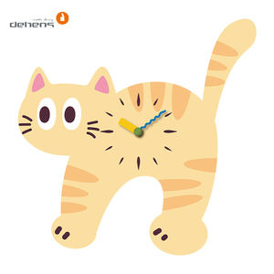 Reloj de pared de gato de diseño Original, reloj de MDF personalizado Simple moderno único de cuarzo Animal, sala de estar, Rosa menta silencioso - Product Image 1