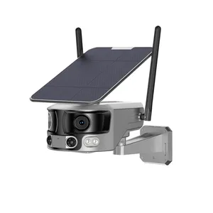 Dual Lens 4G Solar Camera 180 Super Wide Angle Panoramic with Floodlights Auto Tracking Human Detection Security Camera