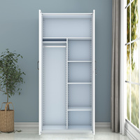 Armoire en métal moderne Portes de placard Armoire haute Armoire de rangement pour vêtements Étagères réglables Tige de suspension Salle de sport autoportante