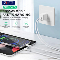 Chargeur mural USB Type-C à charge rapide ZUZG PD 35W QC3.0 avec emballage de vente au détail blanc ignifuge, modèle ZC-208EU pour téléphones mobiles