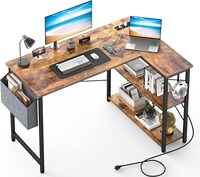 Bureau en métal avec prise USB, surface en bois réversible de 47 pouces, bureau d'angle pour petit espace avec sac de rangement, montage facile