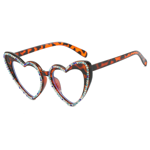 Women's Vintage Heart-Shaped Anti Blue Ray Spectacles with Yellow and Rhinestone Ladies' Love Computer Style Optics