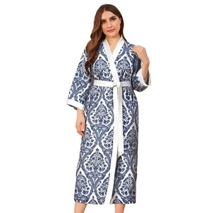 Nouvelle Robe de Nuit Longue Grande Taille en Soie Glacée à Imprimé Floral 2026 pour Femme – Kimono Élégant et Peignoir Confortable - Product Image 5
