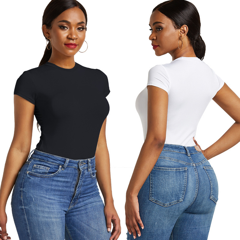 Bodysuit Short Sleeve O Neck Open Basic Women Yoga Body Top