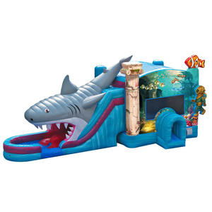 Scivolo Gonfiabile Doppio per Resort, Hotel e Parchi Divertimento, Casa Gonfiabile a Tema Squalo con Scivolo - Product Image 1